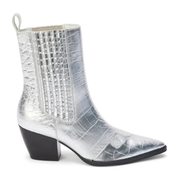 NEW MATISSE Made In Brazil Leather Collins Heel Pointy Toe Booties silver 663mn - Picture 2 of 9